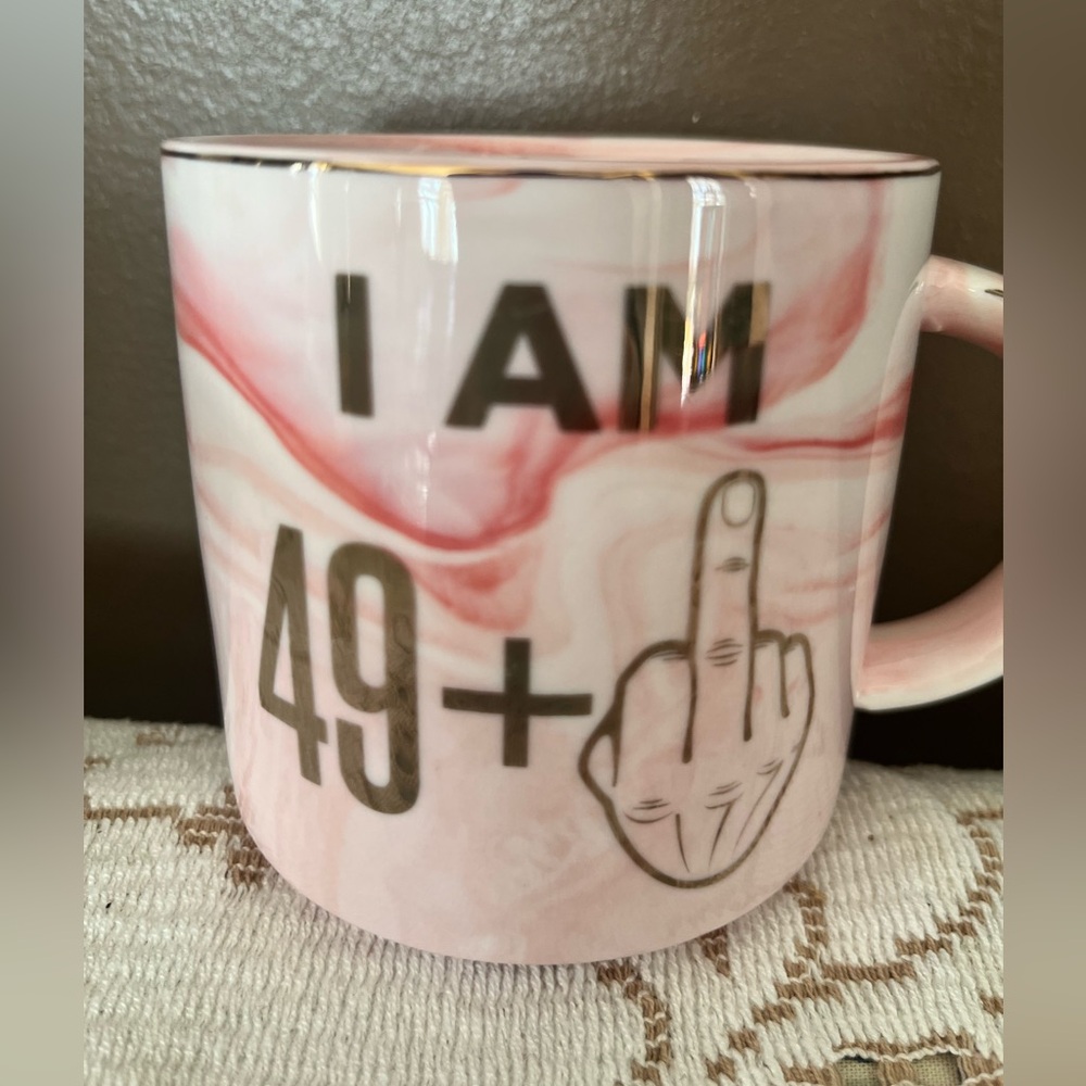 50th Birthday Gifts for Women Coffee Mug “I am 49 Plus 1” Pink Marble Mug